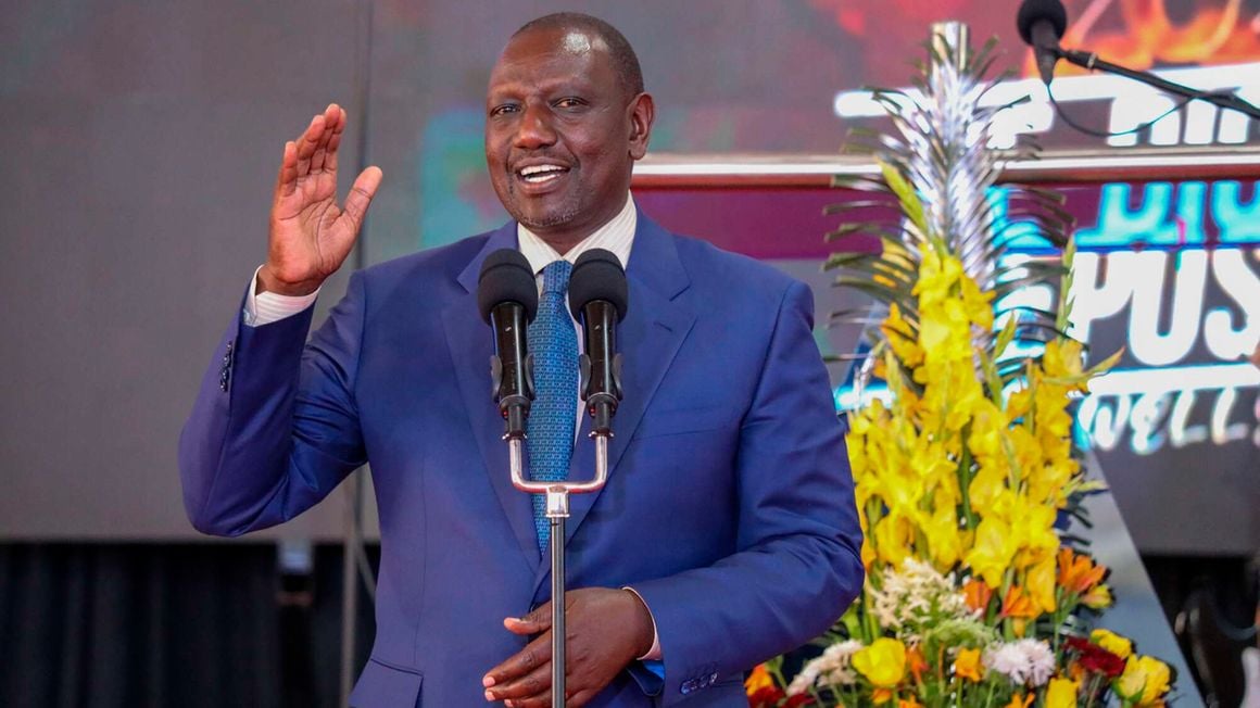 President William Ruto speaking at Deliverance Church International in Ruai, Nairobi County on February 5, 2023.
